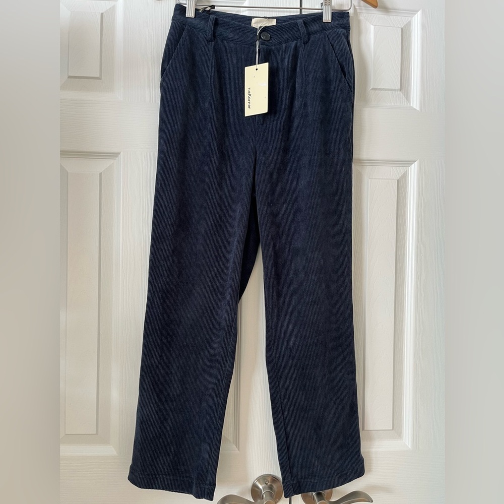 The Korner Navy Corduroy High Rise Straight Leg Pants Size 4